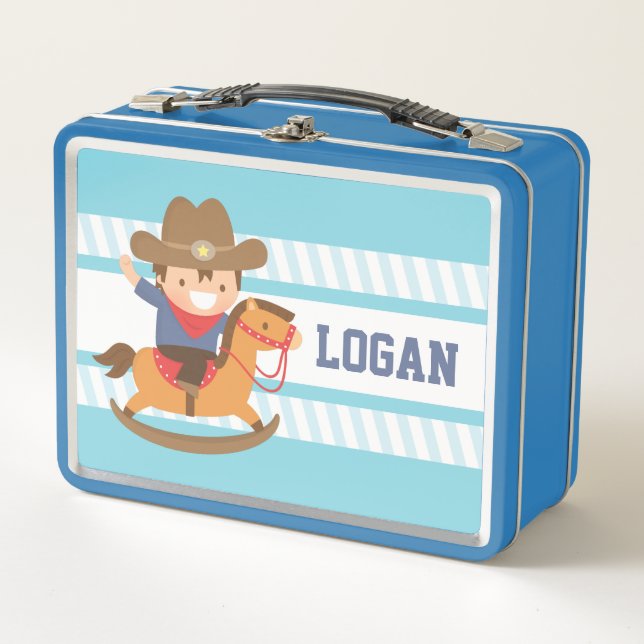Cute Cowboy on Rocking Horse Boys Lunch Box (Front)