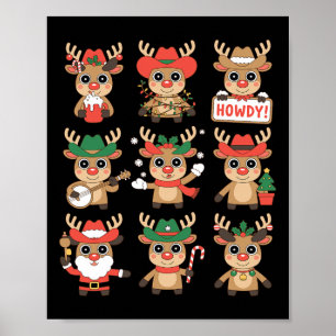 Cute Cowboy Reindeer Christmas Holiday Howdy Poster