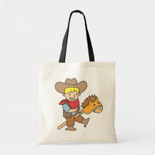 Cute cowboy riding on a horse stick tote bag