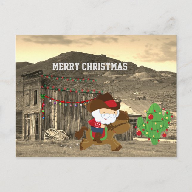 Cute Cowboy Santa Riding Horse Western Christmas Holiday Postcard (Front)