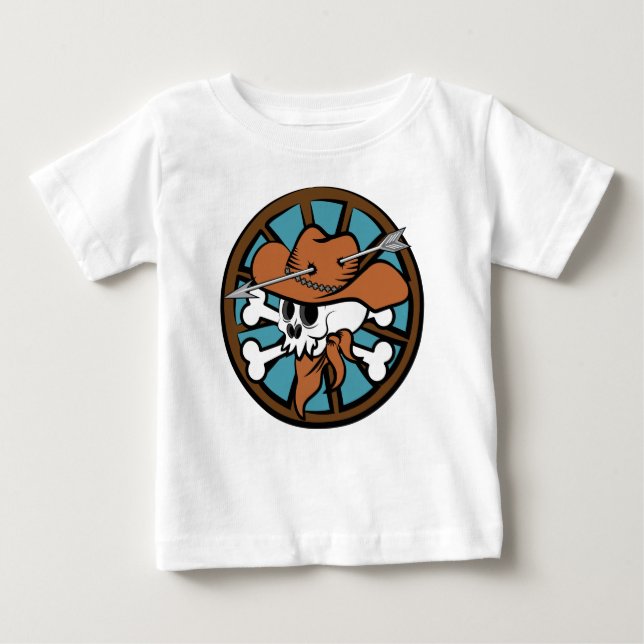 Cute Cowboy Skull and Crossbones Baby T-Shirt (Front)