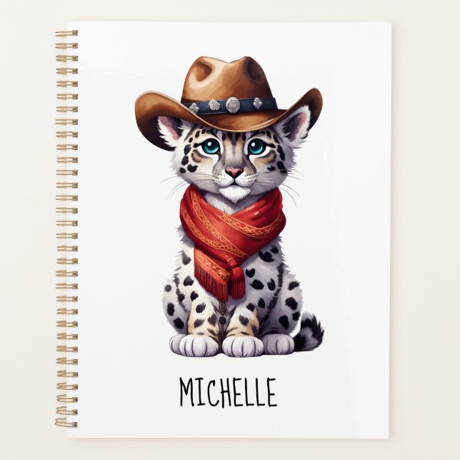 Cute Cowboy Snow Leopard Name Planner (Front)
