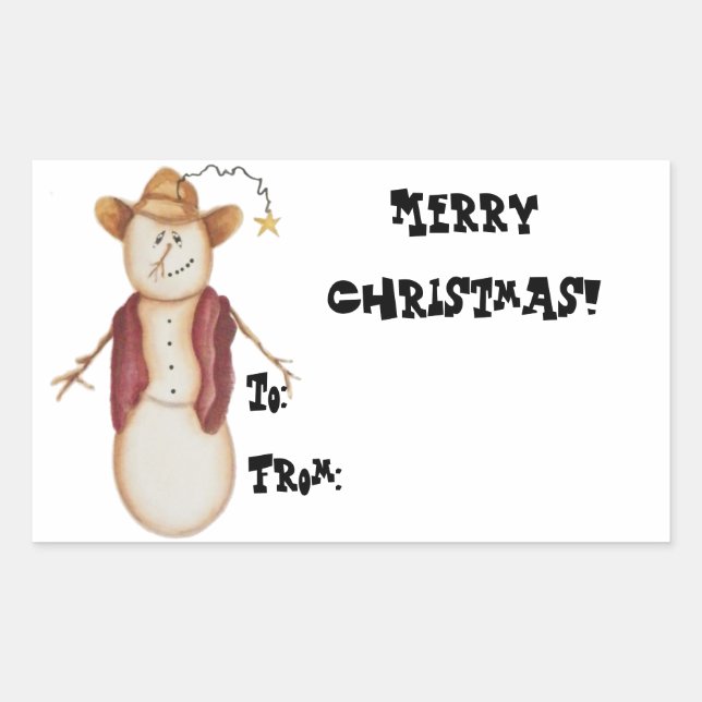 Cute Cowboy Snowman Gift Tag (Front)