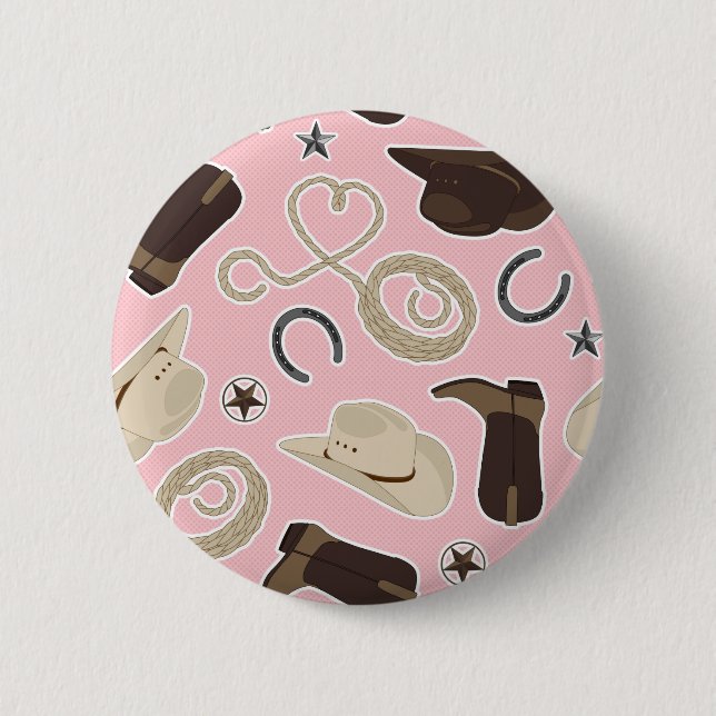 Cute Cowboy Theme Pattern Pink 6 Cm Round Badge (Front)
