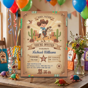 Cute Cowboy with Horse 3rd Birthday Party Invitation