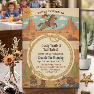 Cute Cowboy with Horse 7th Birthday Party Invitation