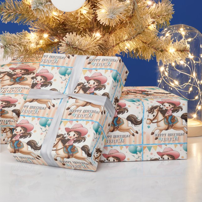 Cute Cowgirl and Horse Western Birthday  Wrapping Paper (Holidays)