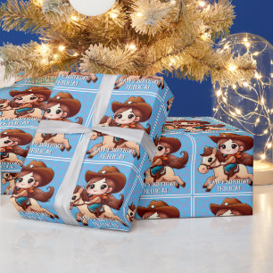 Cute Cowgirl and Horse Western Birthday  Wrapping Paper