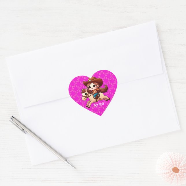 Cute Cowgirl and Horse Western Pink Heart Sticker (Envelope)