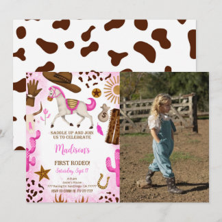 Cute Cowgirl Birthday Photo Invitation