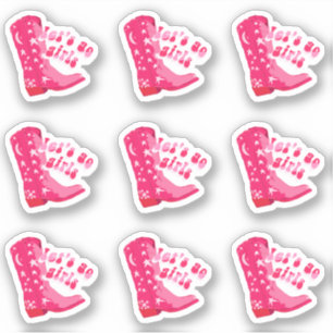 Cute Cowgirl Boot Let's go girls 9 Sticker Set