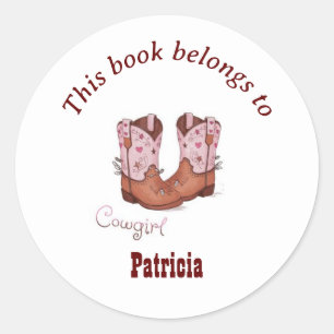 Cute CowGirl Boots This Book Belongs To Classic Round Sticker