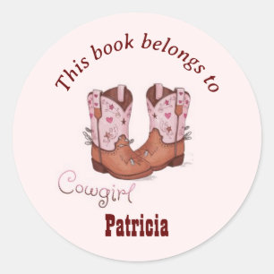  Cute CowGirl Boots This Book Belongs To Pink Classic Round Sticker