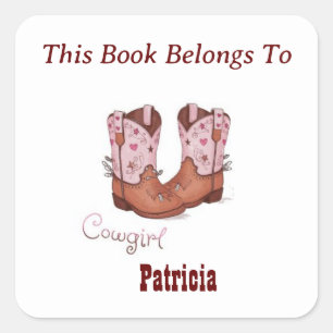 Cute CowGirl Boots This Book Belongs To Square Sticker