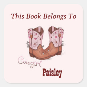 Cute CowGirl Boots This Book Belongs To Square Sticker