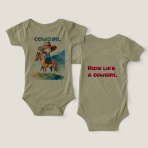 Cute Cowgirl Girl Riding Horse Watercolor Design