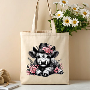 Cute Cowgirl Highland Cow Tote Bag