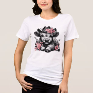 Cute Cowgirl Highland Cow  Tri-Blend Shirt