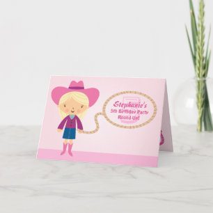 Cute cowgirl lasso girl's birthday party invite
