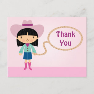 Cute cowgirl lasso girl's thank you postcard