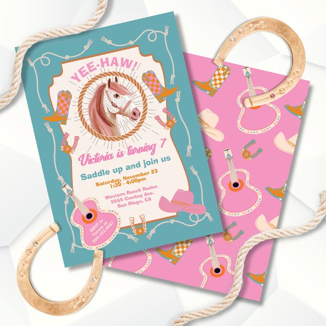 Cute Cowgirl Mod Horse Western Birthday Invitation (Creator Uploaded)