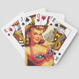 Cute Cowgirl Pin-Up Painting Playing Cards