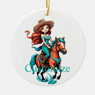 Cute Cowgirl Riding Pony Thunder_Cove Ceramic Tree Decoration