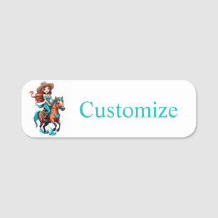 Cute Cowgirl Riding Pony Thunder_Cove Name Tag