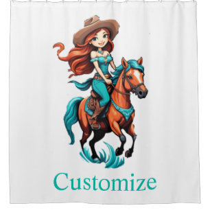 Cute Cowgirl Riding Pony Thunder_Cove Shower Curtain