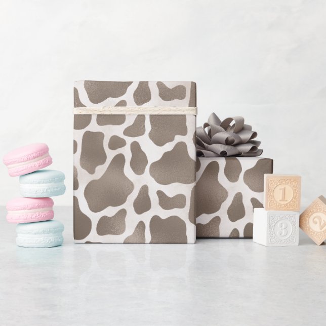 Cute Cowhide Farm Animal Brown Pattern Wrapping Paper (Baby Shower)