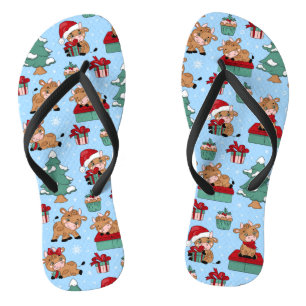 Cute Cows Christmas Holidays Farm Modern Pattern Jandals