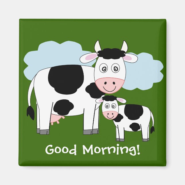 Cute cows  fridge magnet  "Good morning" (Front)
