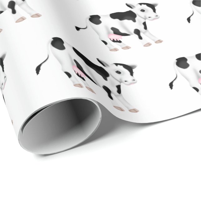 Cute Cows On White Wrapping Paper (Roll Corner)