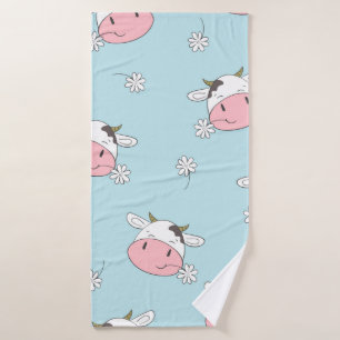 Cute cows seamless pattern. Vintage childish backg Bath Towel