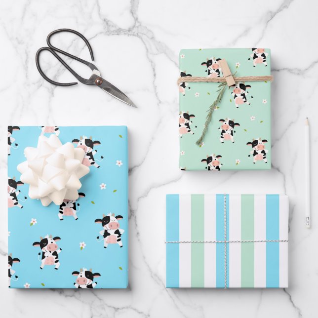 Cute Cows Wrapping Paper Set of 3 (Front)