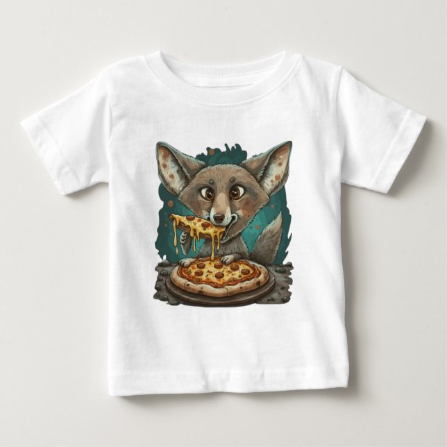  Cute coyote eating pizza Baby T-Shirt (Front)