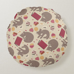 Cute Cozy Cat Lovers Collage Round Cushion
