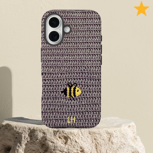 Cute Cozy Crochet Bee Yarn Custom Name Initials Case-Mate iPhone Case (Creator Uploaded)