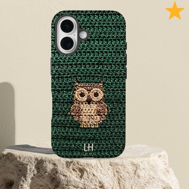 Cute Cozy Crochet Owl Yarn Custom Name Initials Case-Mate iPhone Case (Creator Uploaded)