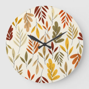 Cute Cozy Fall Leaves Pattern Large Clock