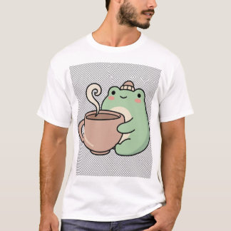 Cute Cozy Frog with Hot Cocoa Kawaii Illustration T-Shirt