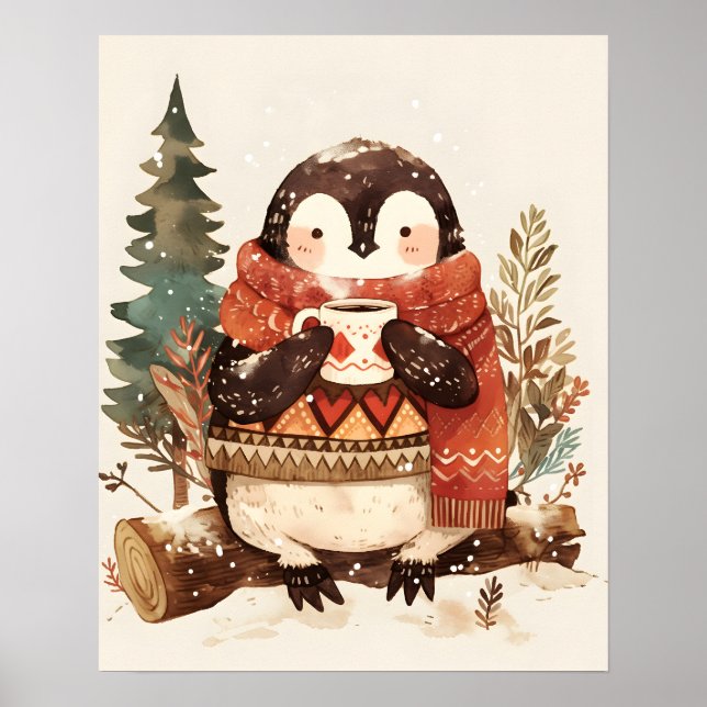 Cute Cozy Penguin Winter Nursery Wall Art Poster (Front)