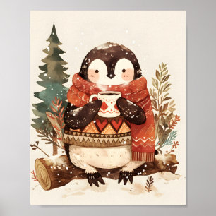 Cute Cozy Penguin Winter Nursery Wall Art Print
