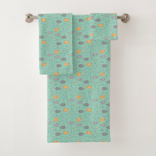 Cute & Cozy Sleepy Cat Dreams Pattern Bath Towel Set