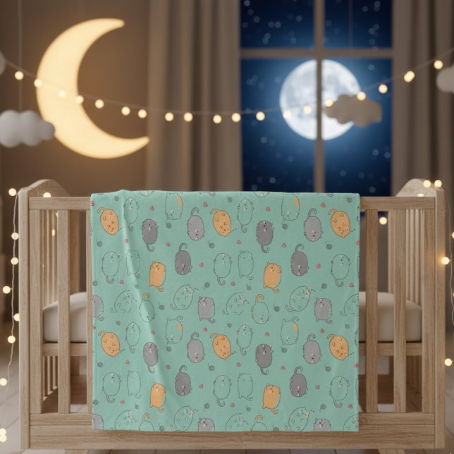 Cute & Cozy Sleepy Cat Dreams Pattern Fleece Blanket (Creator Uploaded)