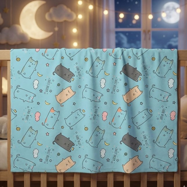Cute & Cozy Sleepy Cat Dreams Pattern Fleece Blanket (Creator Uploaded)