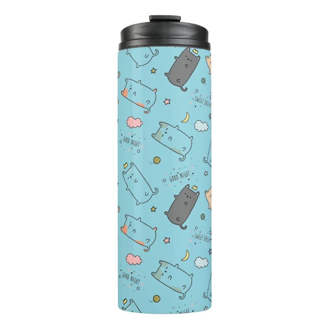 Cute & Cozy Sleepy Cat Dreams Pattern Thermal Tumbler (Front)