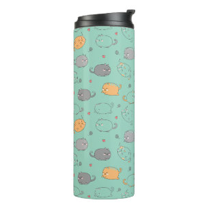 Cute & Cozy Sleepy Cat Dreams Pattern Thermal Tumbler