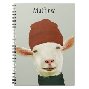 Cute Cozy Winter Goat With Beanie Hat and Scarf Notebook