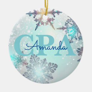 Cute CPA Ice Blue Snowflake Personalised Name  Ceramic Tree Decoration